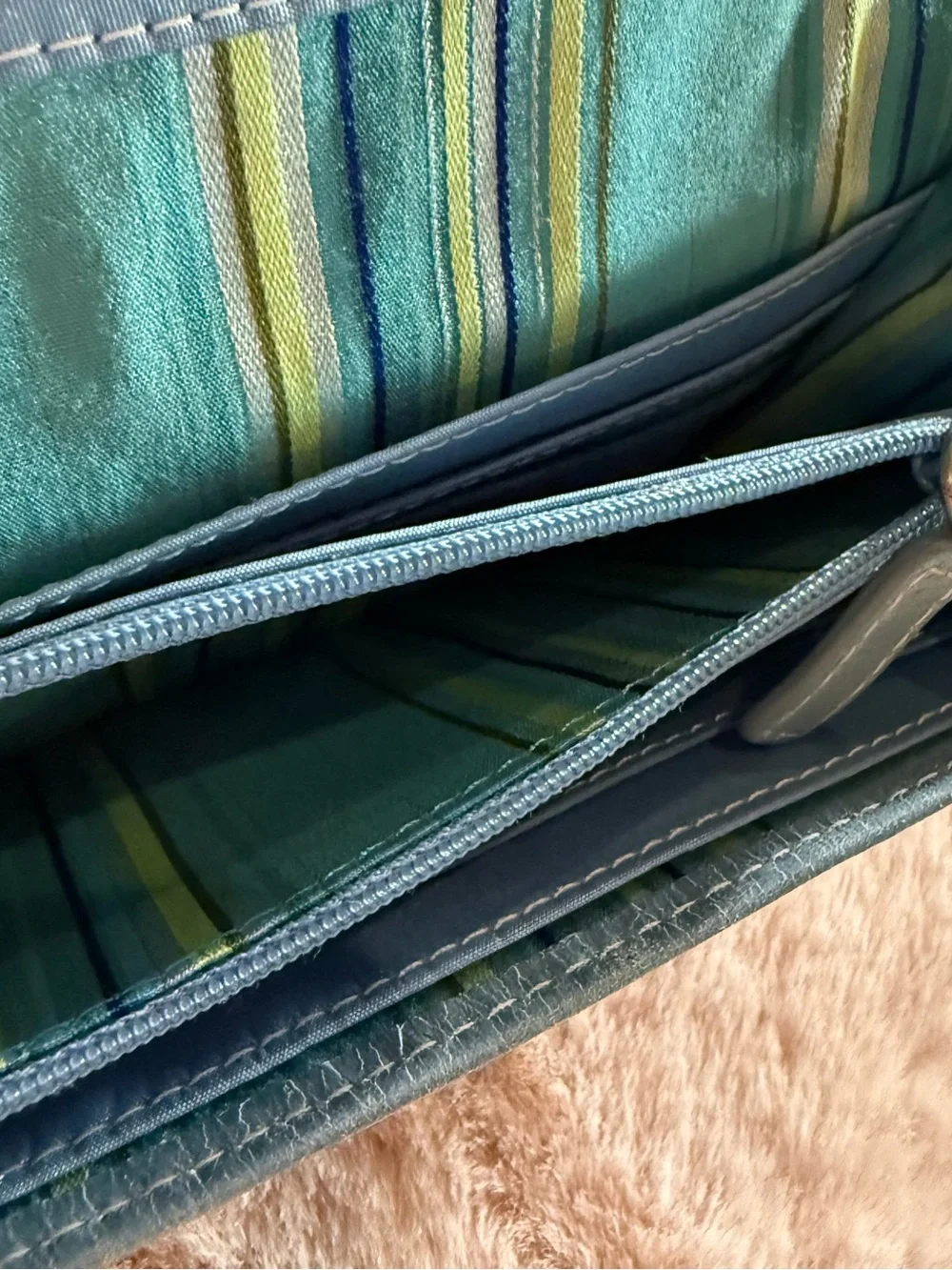 Fossil Vintage Blue Leather Multicolor Striped Flap Clutch Wallet